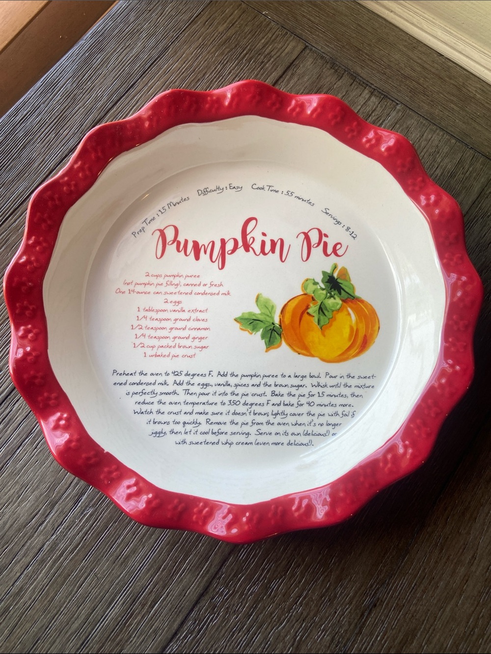The Pioneer Woman Red-Trim Pumpkin Pie Ceramic Dish